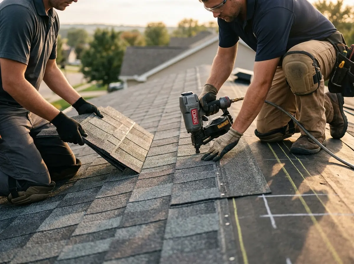 Professional roofer working on a residential roof in Rancho Mirage